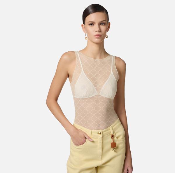 Elisabetta Franchi Body En Tulle Jacquard à Losanges