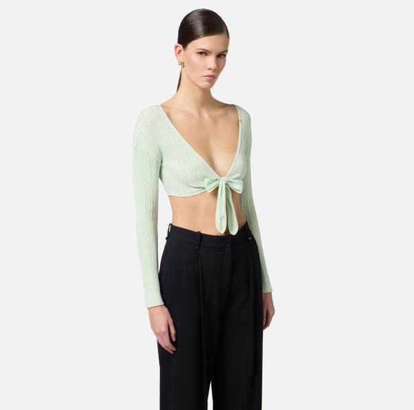 Elisabetta Franchi Boléro En Tricot Avec Broderies Ajourées