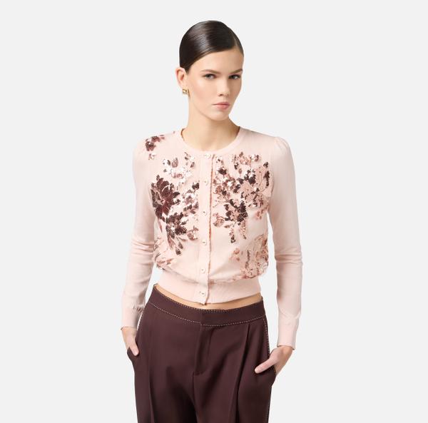 Elisabetta Franchi Cardigan En Coton Avec Sequins Brodés