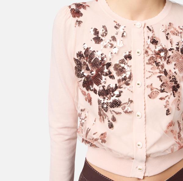 Elisabetta Franchi Cardigan En Coton Avec Sequins Brodés