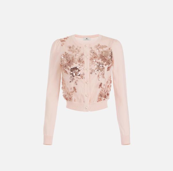 elisabetta franchi Cardigan en coton avec sequins brodés