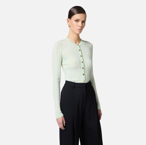 Elisabetta Franchi Cardigan En Coton Avec Transparences Et Boutons Dorés