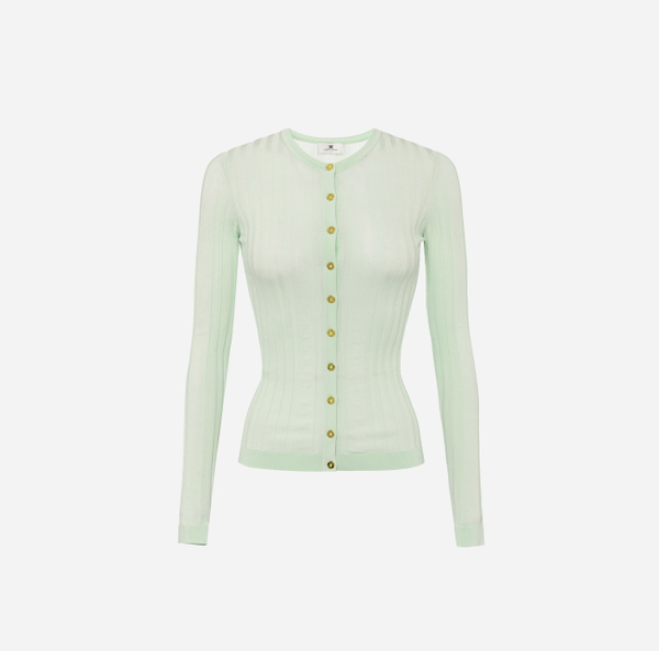 elisabetta franchi Cardigan en coton avec transparences et boutons dorés