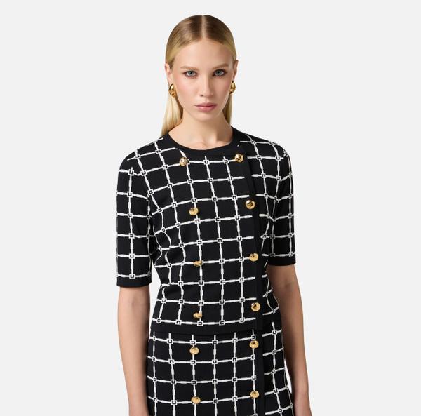 Elisabetta Franchi Cardigan En Jacquard à Logo Avec Boutons Dorés