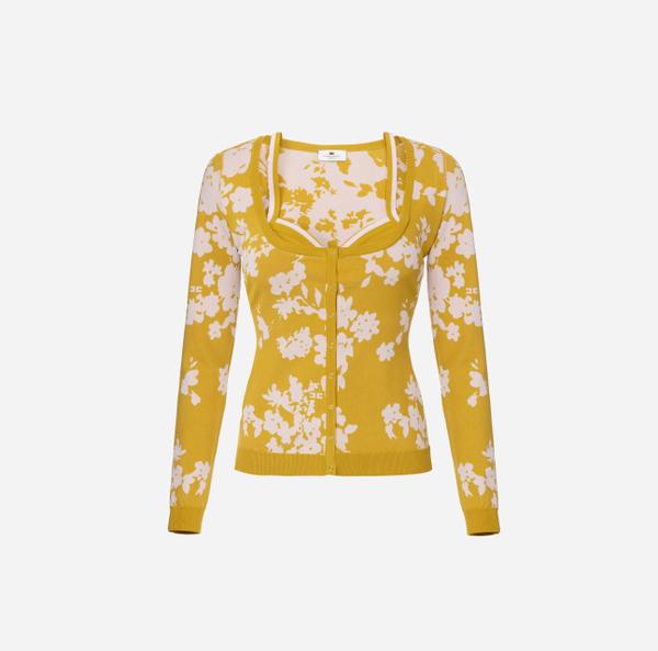 elisabetta franchi Cardigan en jacquard floral avec soutien-gorge