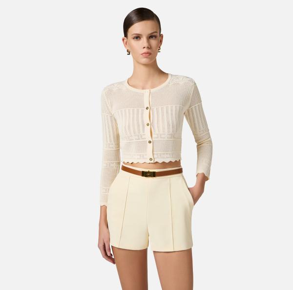 Elisabetta Franchi Cardigan En Tricot Avec Broderies Ajourées