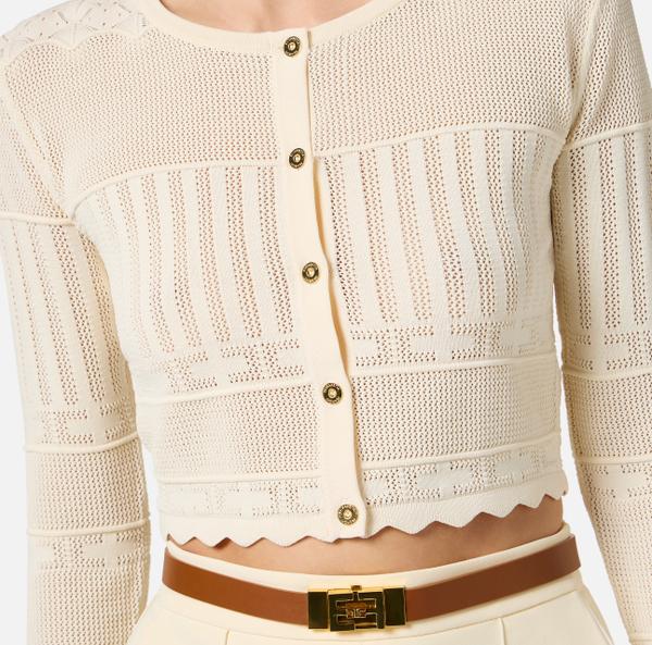 Elisabetta Franchi Cardigan En Tricot Avec Broderies Ajourées