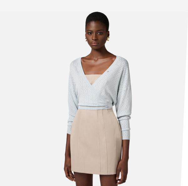 Elisabetta Franchi Cardigan En Tricot Avec Broderies Ajourées