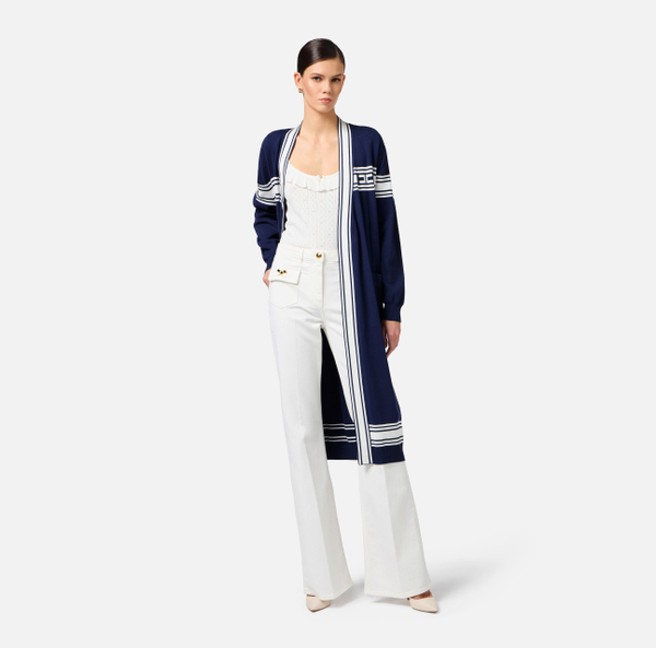 Elisabetta Franchi Cardigan En Viscose Avec Bandes Contrastées