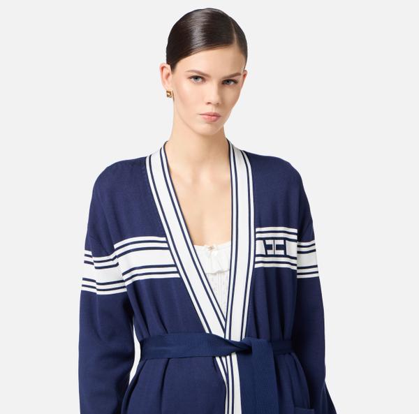 Elisabetta Franchi Cardigan En Viscose Avec Bandes Contrastées