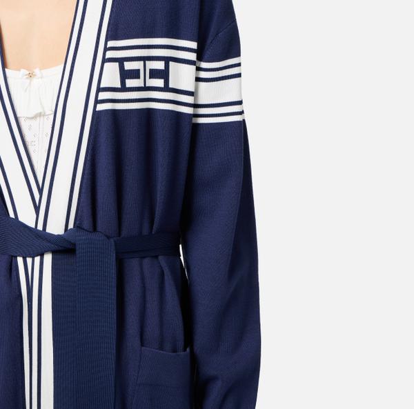 Elisabetta Franchi Cardigan En Viscose Avec Bandes Contrastées