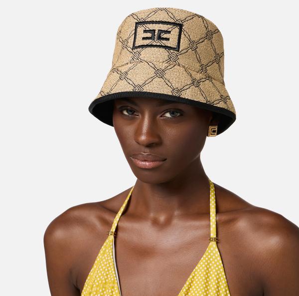 Elisabetta Franchi Chapeau Seau En Raphia Avec Losange