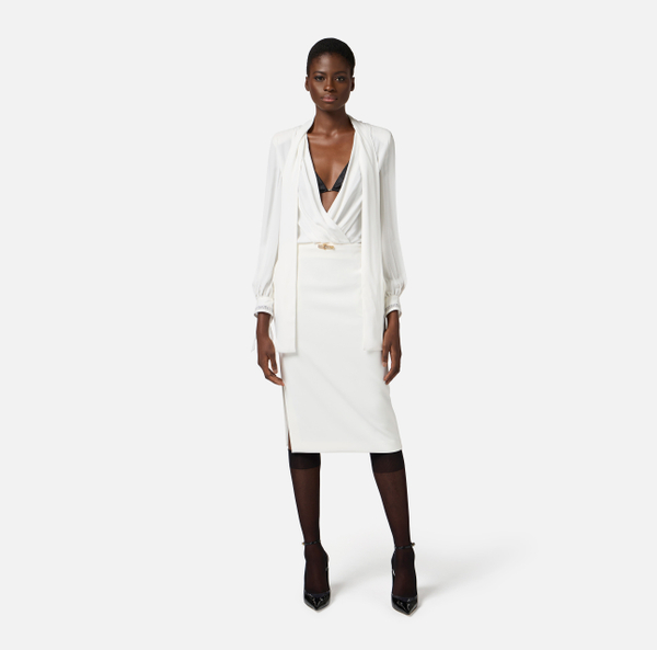 Elisabetta Franchi Chemise-body En Georgette Avec écharpe Et Broderies