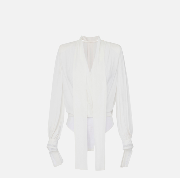 elisabetta franchi Chemise-body en georgette avec écharpe et broderies