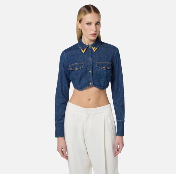 Elisabetta Franchi Chemise Cropped En Denim Avec Détails à Logo