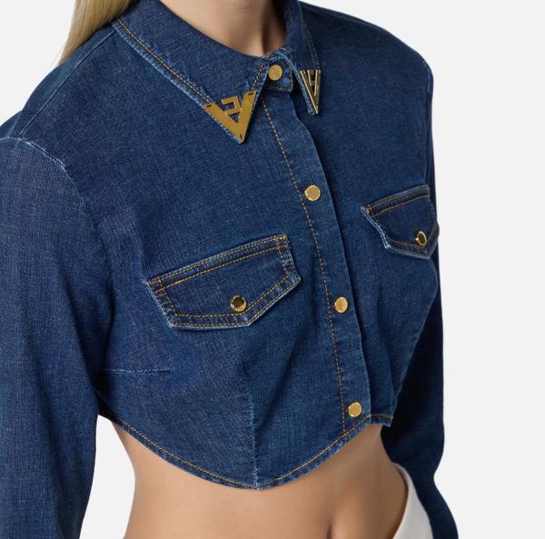 Elisabetta Franchi Chemise Cropped En Denim Avec Détails à Logo
