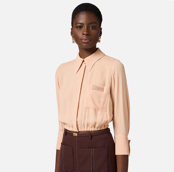 Elisabetta Franchi Chemise Cropped En Georgette Avec élastique