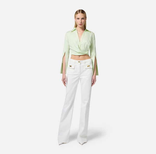 Elisabetta Franchi Chemise Cropped En Satin Avec Drapé