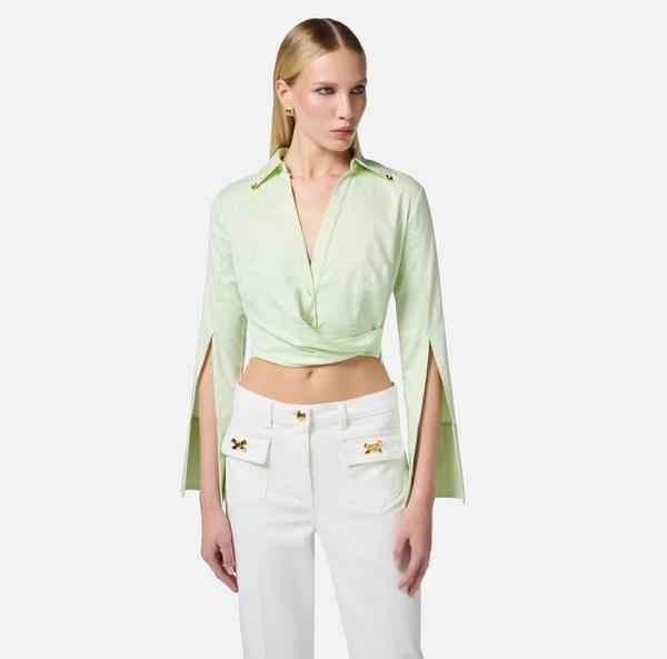 Elisabetta Franchi Chemise Cropped En Satin Avec Drapé