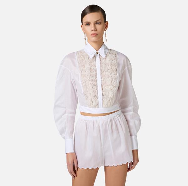 Elisabetta Franchi Chemise En Coton Plissé Avec Ruches