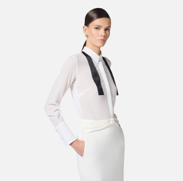 Elisabetta Franchi Chemise En Georgette Avec Petite Cravate