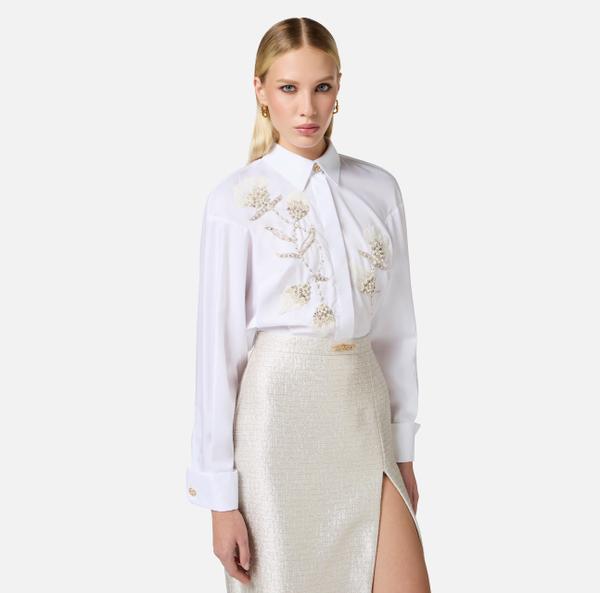 Elisabetta Franchi Chemise En Popeline De Coton Avec Broderies Florales