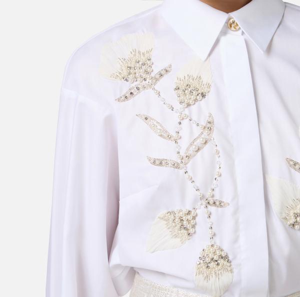 Elisabetta Franchi Chemise En Popeline De Coton Avec Broderies Florales