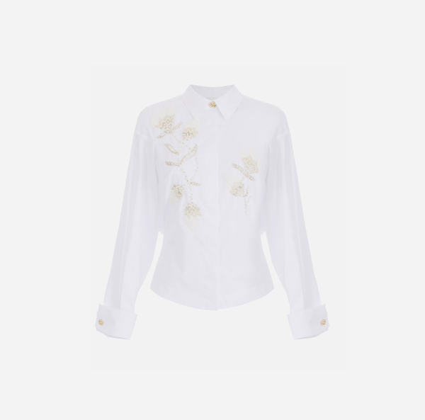 elisabetta franchi Chemise en popeline de coton avec broderies florales