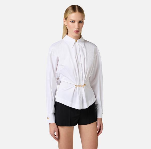 Elisabetta Franchi Chemise En Popeline Rayée Avec Broche