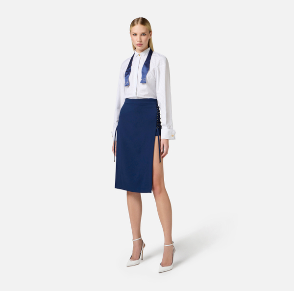 Elisabetta Franchi Chemise En Popeline Rayée Avec Nœud Papillon