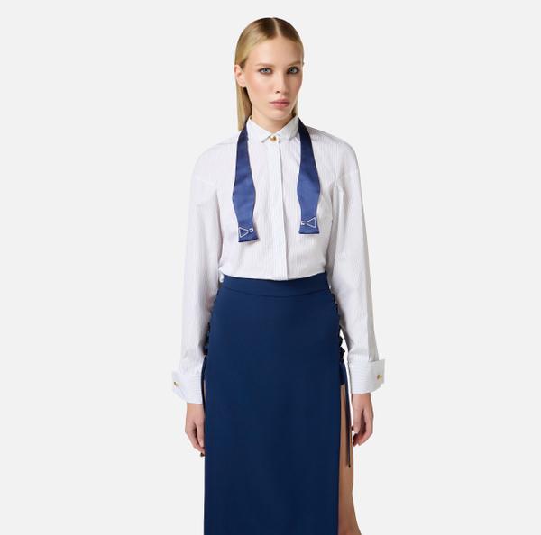 Elisabetta Franchi Chemise En Popeline Rayée Avec Nœud Papillon