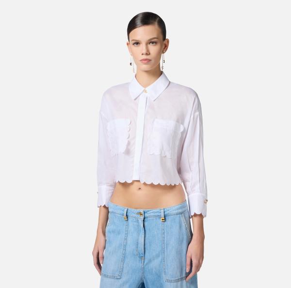 Elisabetta Franchi Chemise En Voile De Coton Avec Feston Brodé