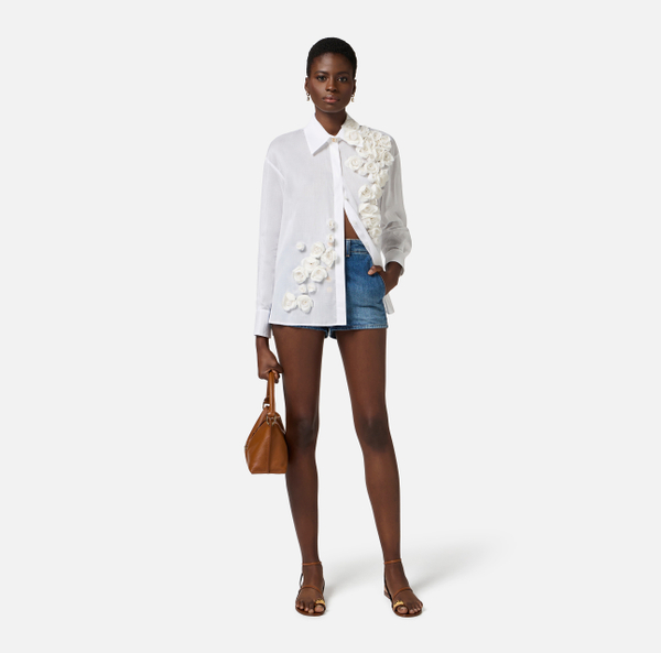 Elisabetta Franchi Chemise En Voile De Coton Avec Roses Brodées