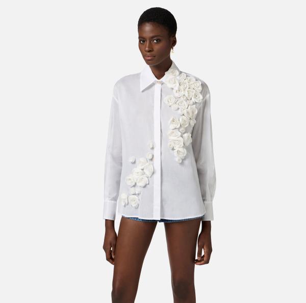 Elisabetta Franchi Chemise En Voile De Coton Avec Roses Brodées