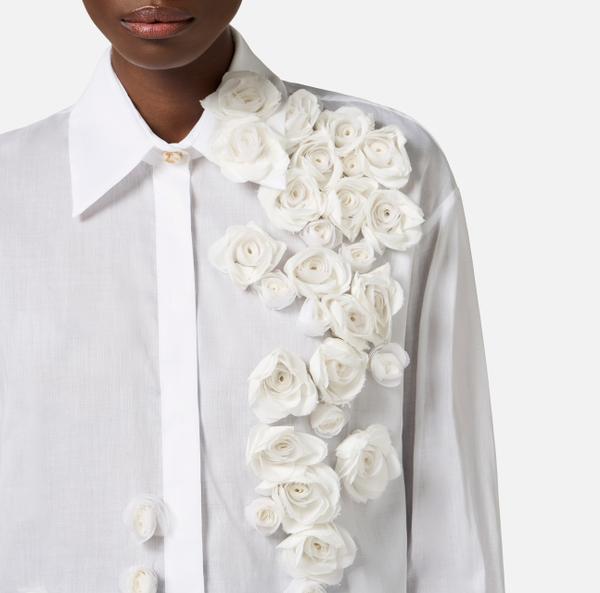 Elisabetta Franchi Chemise En Voile De Coton Avec Roses Brodées