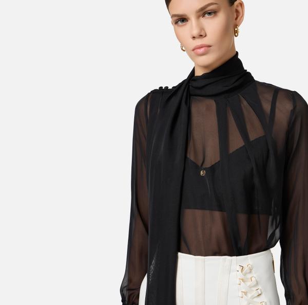 Elisabetta Franchi Chemise En Voile De Soie Avec écharpe