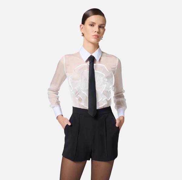 Elisabetta Franchi Chemise En Voile De Soie Avec Ruches Et Cravate