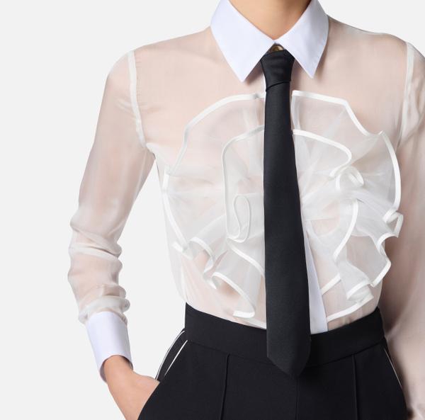 Elisabetta Franchi Chemise En Voile De Soie Avec Ruches Et Cravate