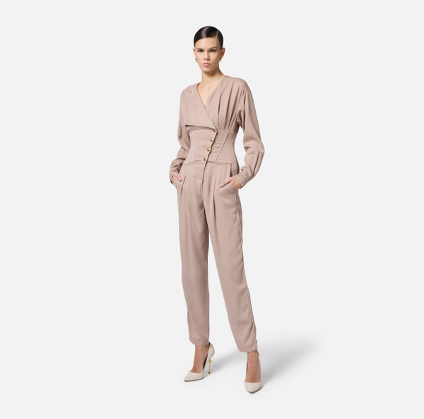 Elisabetta Franchi Combinaison En Coton Avec Piping Contrasté