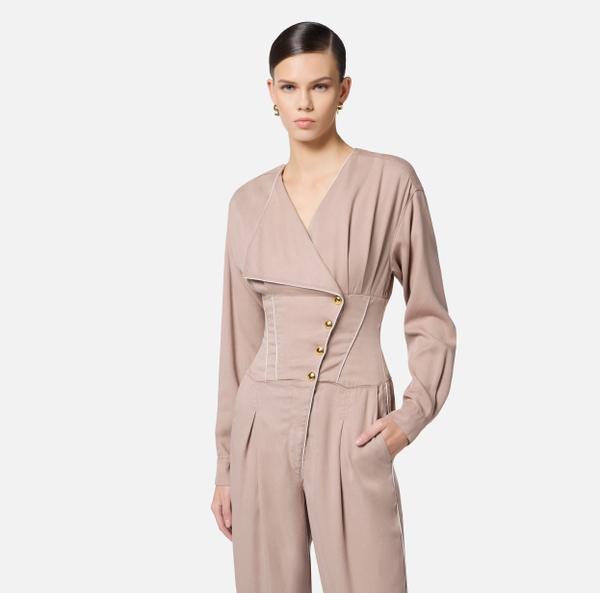 Elisabetta Franchi Combinaison En Coton Avec Piping Contrasté