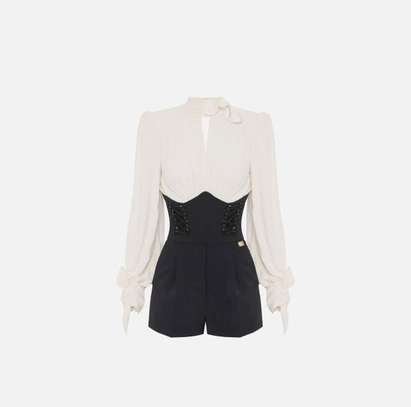 Elisabetta Franchi Combinaison En Crêpe Et Georgette Avec Lacets Croisés