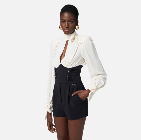Elisabetta Franchi Combinaison En Crêpe Et Georgette Avec Lacets Croisés
