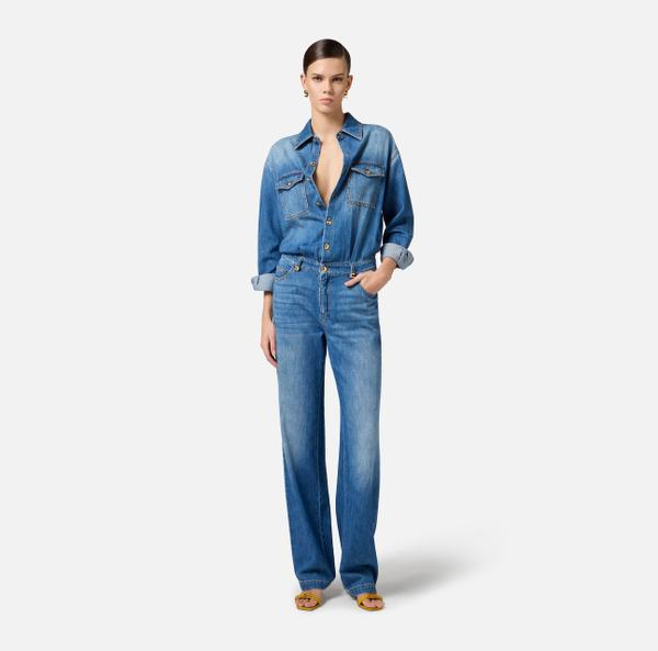 Elisabetta Franchi Combinaison En Denim Avec Détails à Logo