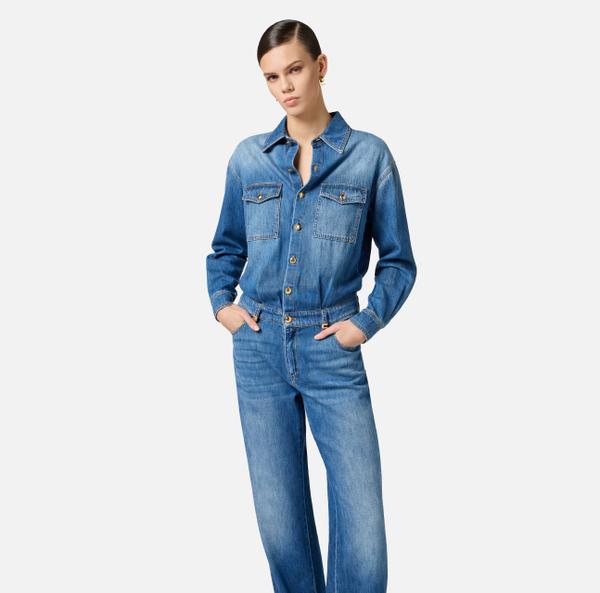 Elisabetta Franchi Combinaison En Denim Avec Détails à Logo