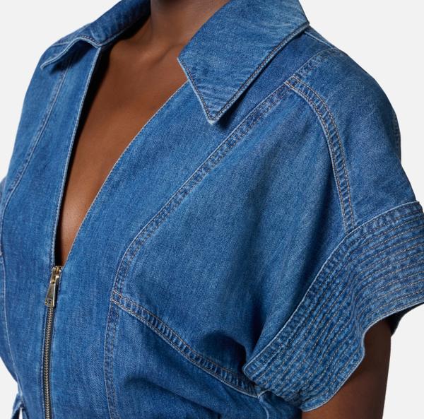 Elisabetta Franchi Combinaison En Denim Courte Avec Ceinture