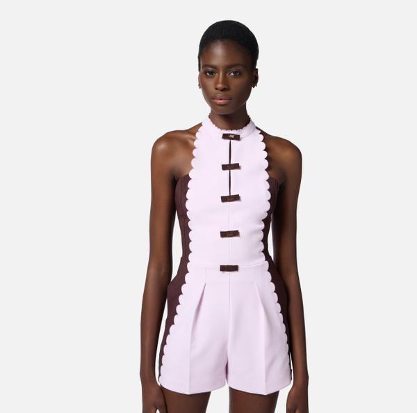 Elisabetta Franchi Combinaison En Double Crêpe Stretch Avec Feston Brodé