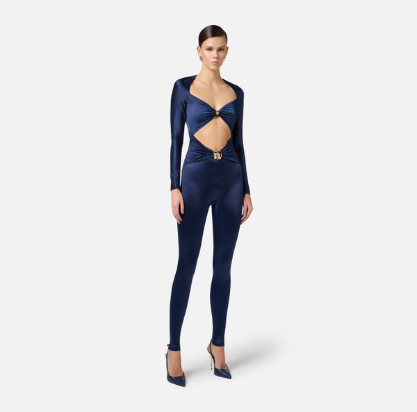 Elisabetta Franchi Combinaison En Lycra Brillant Avec Maxi Nœud
