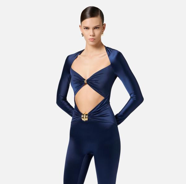 Elisabetta Franchi Combinaison En Lycra Brillant Avec Maxi Nœud