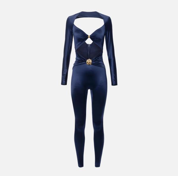 elisabetta franchi Combinaison en lycra brillant avec maxi nœud