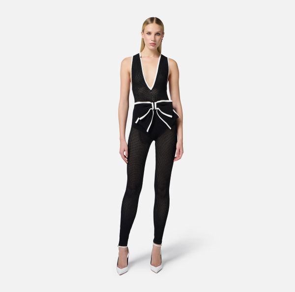 Elisabetta Franchi Combinaison En Point Filet Avec Maxi Nœud